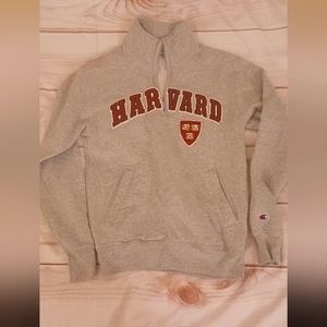 Champion Gray 1/4 Zip Up College Sweatshirt Harvard Logo